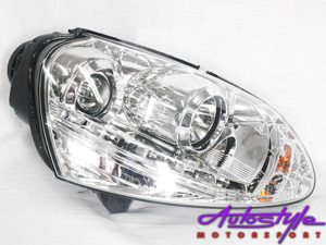 Golf Mk5 Chrome DRL Headlights with LED Driving Lights-0